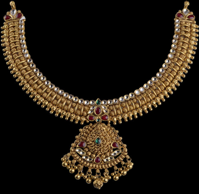 Traditional Gold Necklacewith Precious Gems.jpg PNG Image