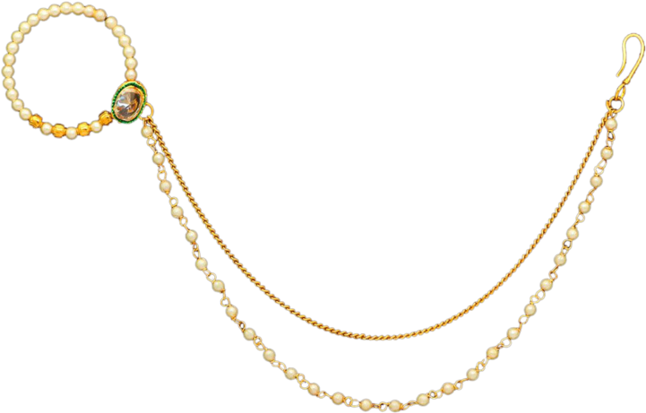 Traditional Gold Nose Ring Chain Jewelry PNG Image