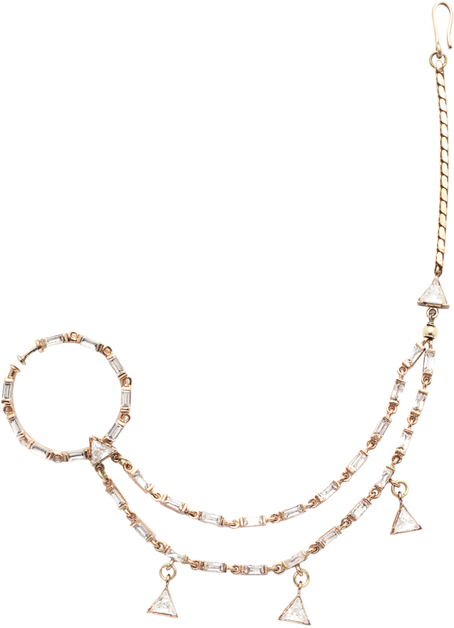 Traditional Gold Nose Ring Chain Jewelry PNG Image