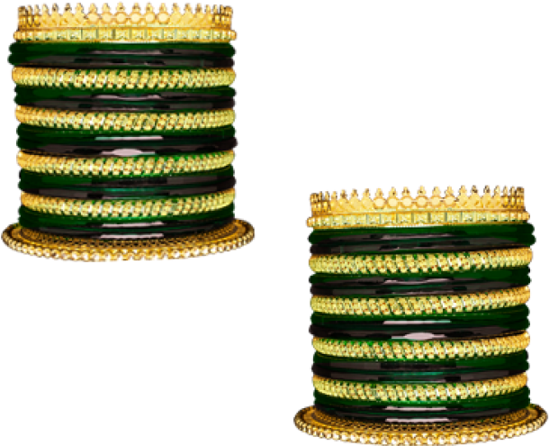 Traditional Goldand Green Bangles Set PNG Image