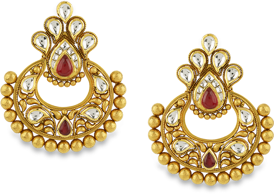 Traditional Golden Peacock Earrings PNG Image