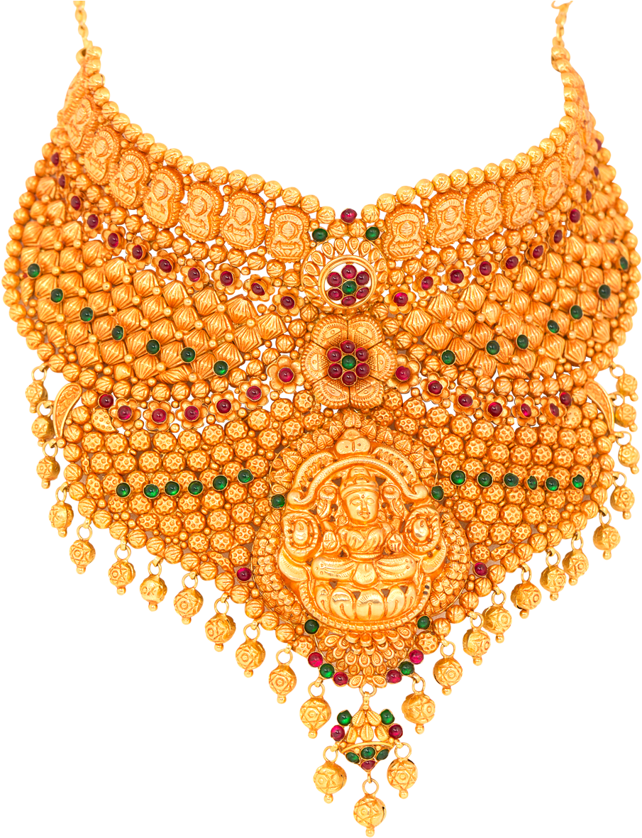 Traditional Golden Temple Jewelry Necklace PNG Image