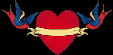 Traditional Heartand Swallow Tattoo Design PNG Image