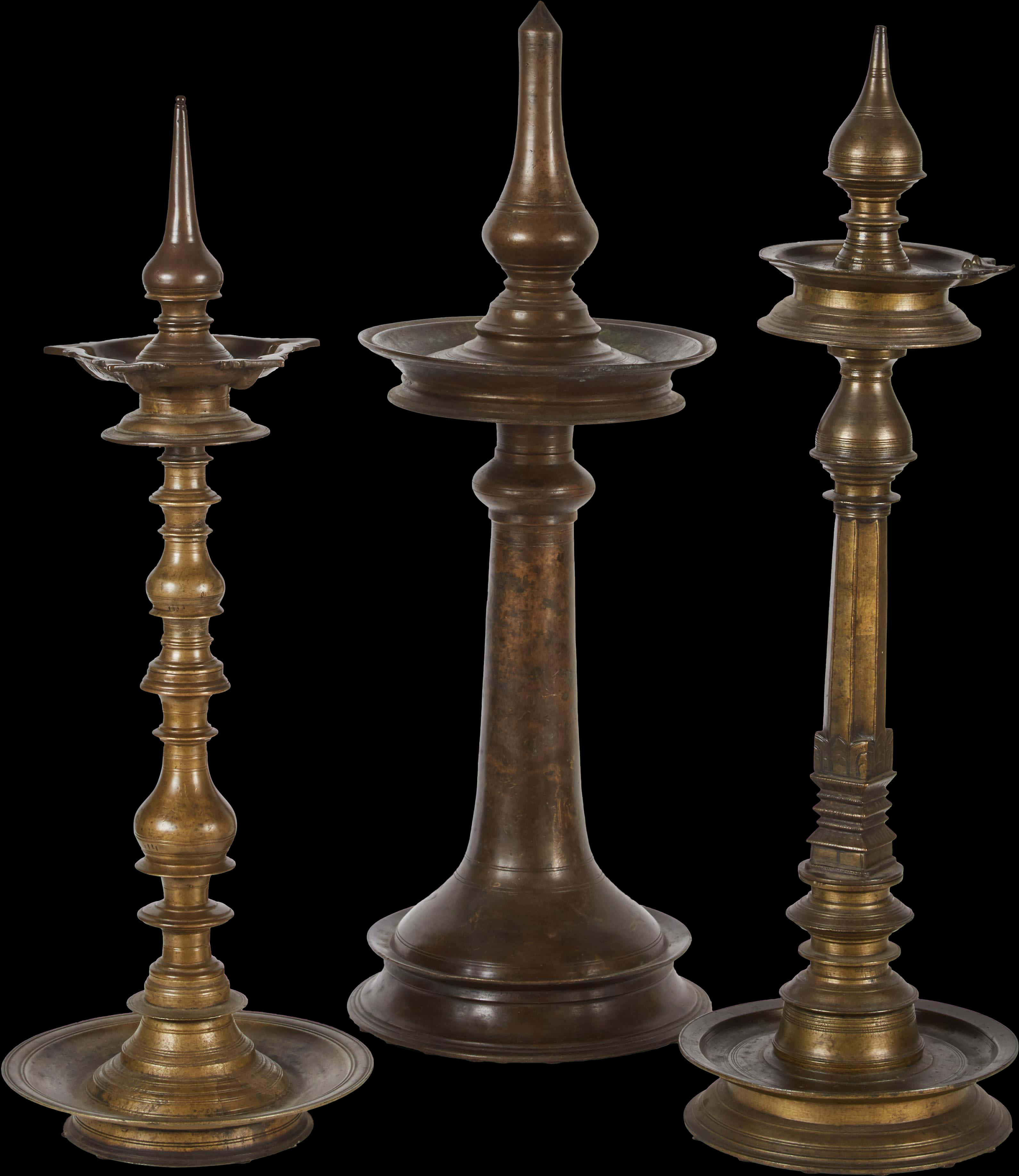 Traditional Indian Bronze Vilakku Lamps PNG Image