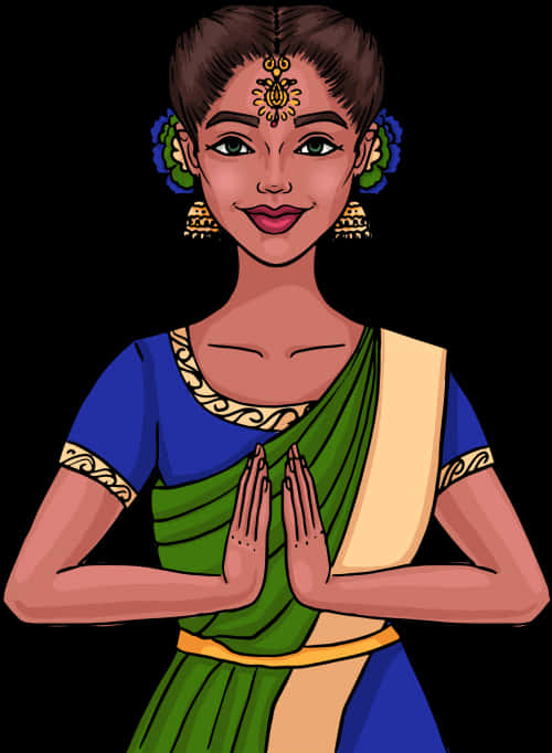 Traditional Indian Girl Greeting Anjali Mudra PNG Image