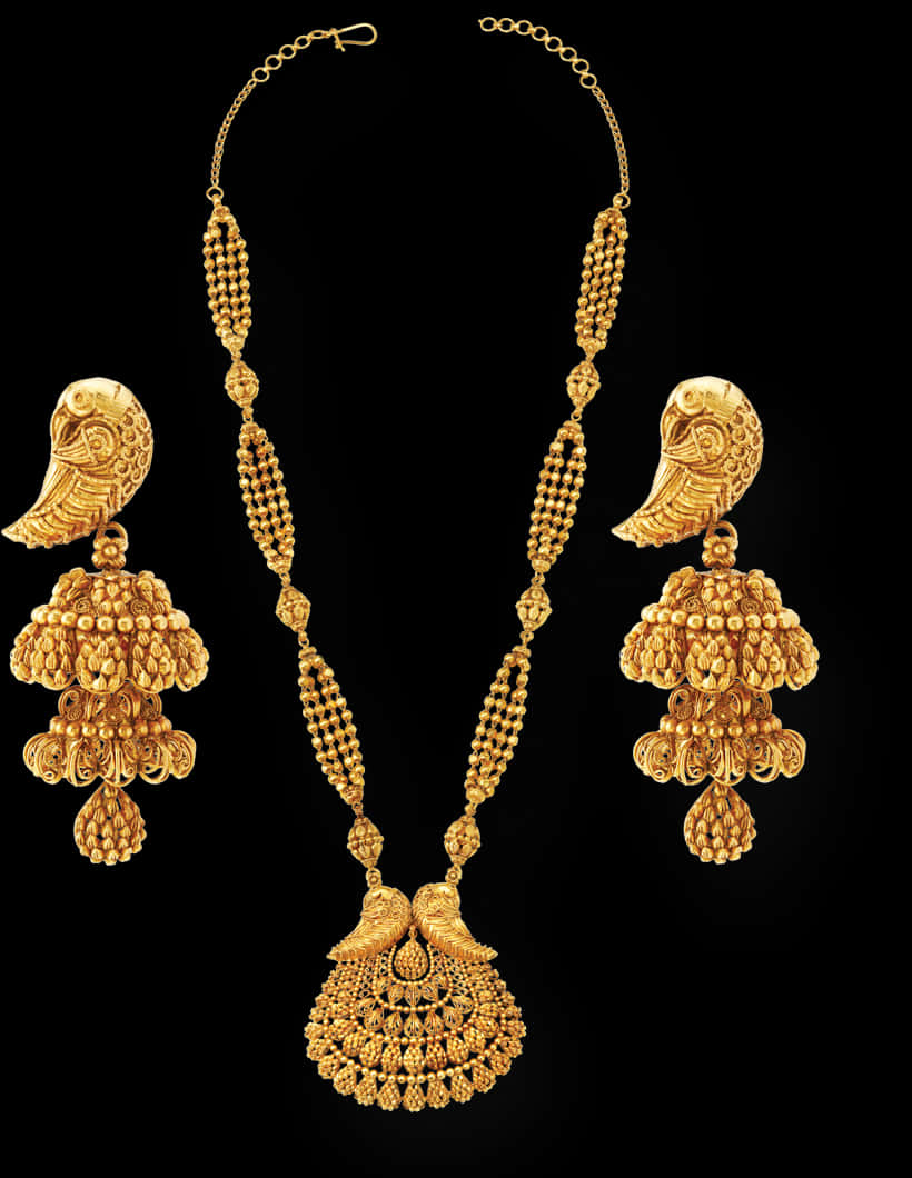 Traditional Indian Gold Jewelry Set PNG Image