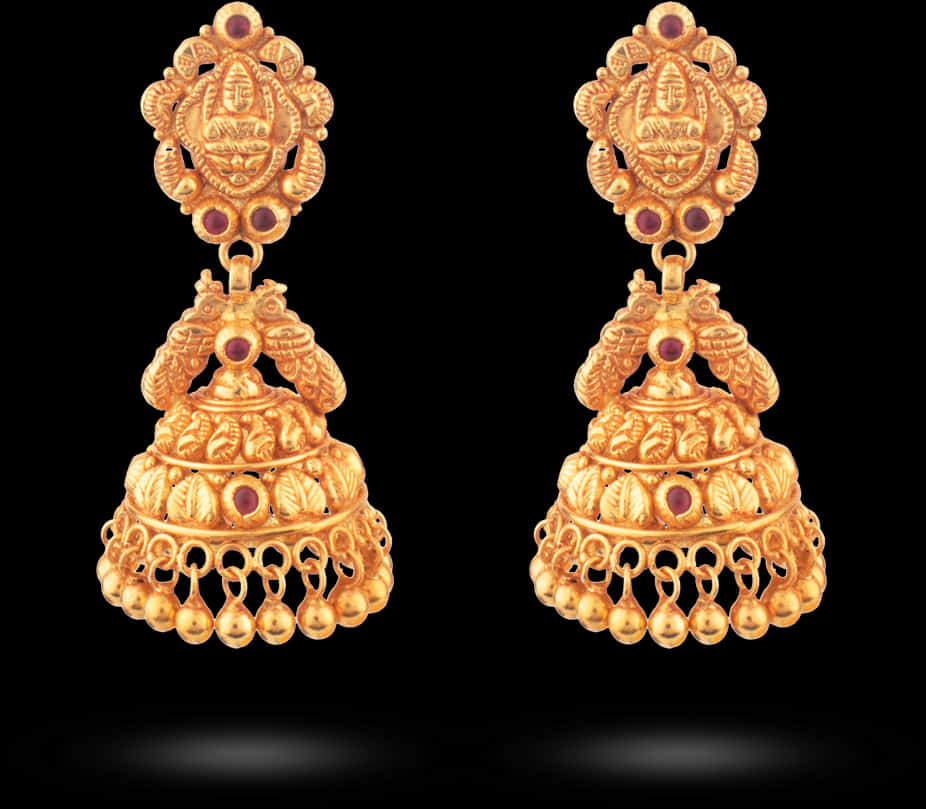 Traditional Indian Gold Jhumka Earrings PNG Image