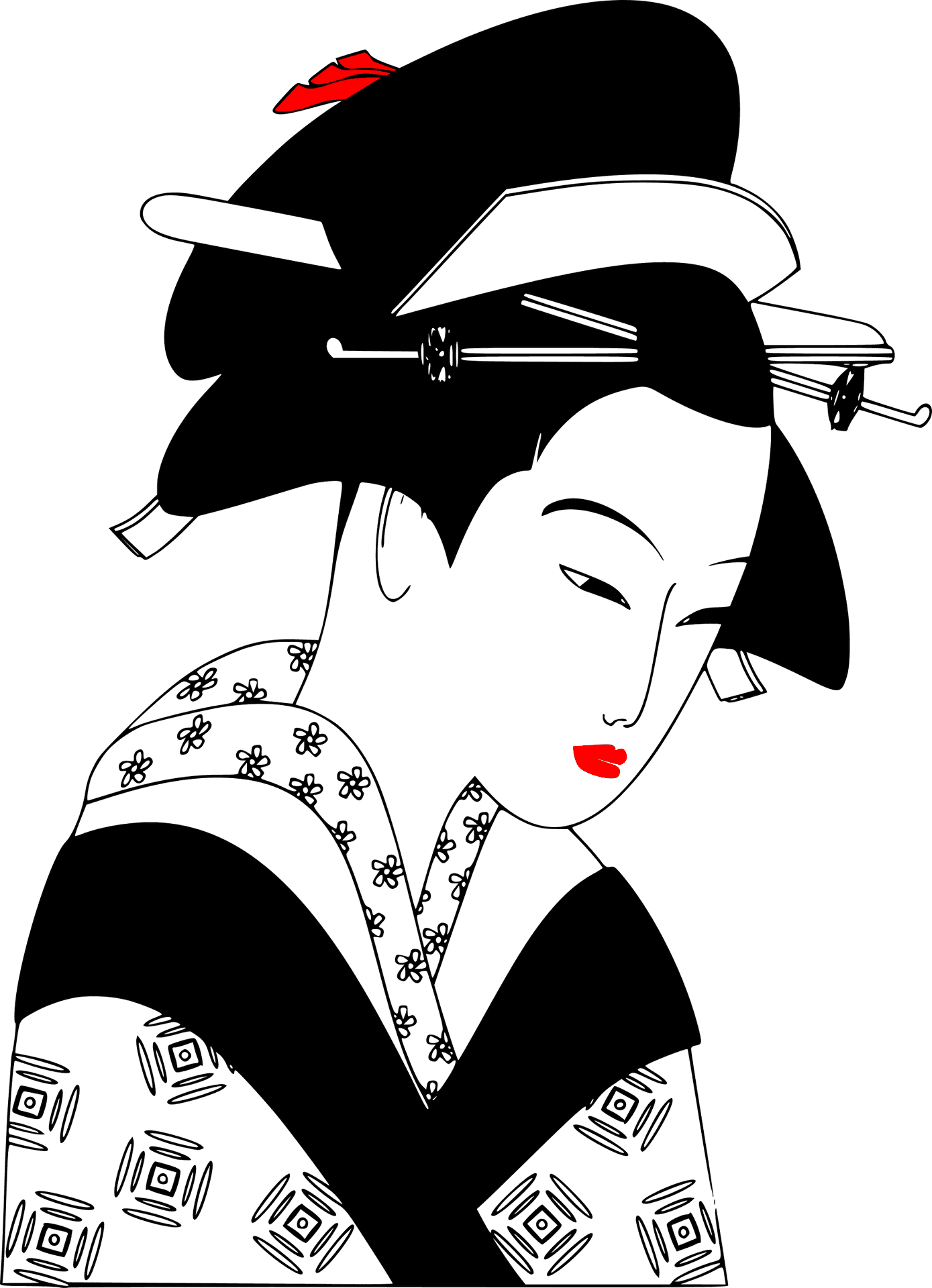 Traditional Japanese Geisha Art PNG Image