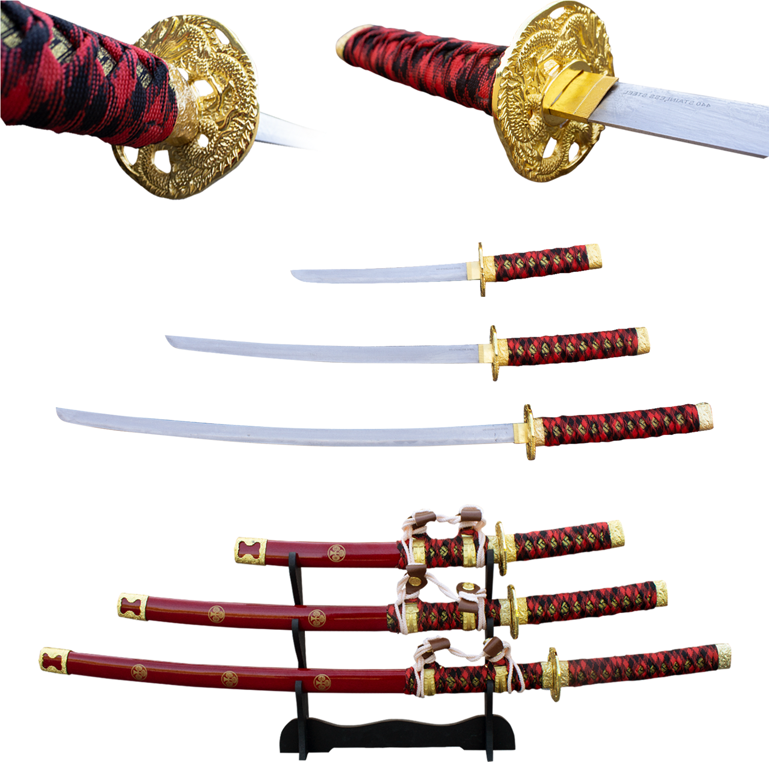 Traditional Japanese Katanas Display PNG Image