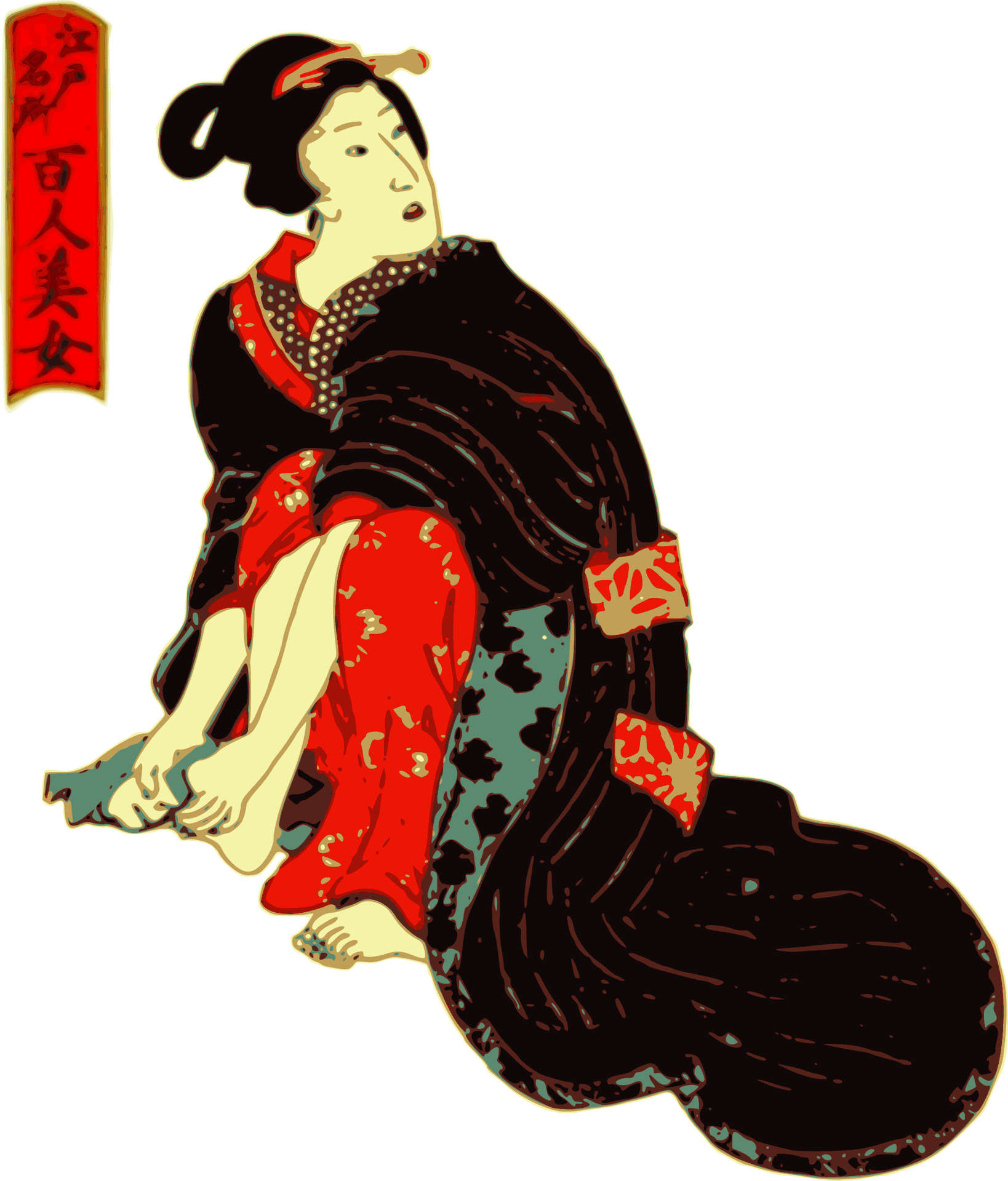 Traditional Japanese Kimono Woodblock Print PNG Image