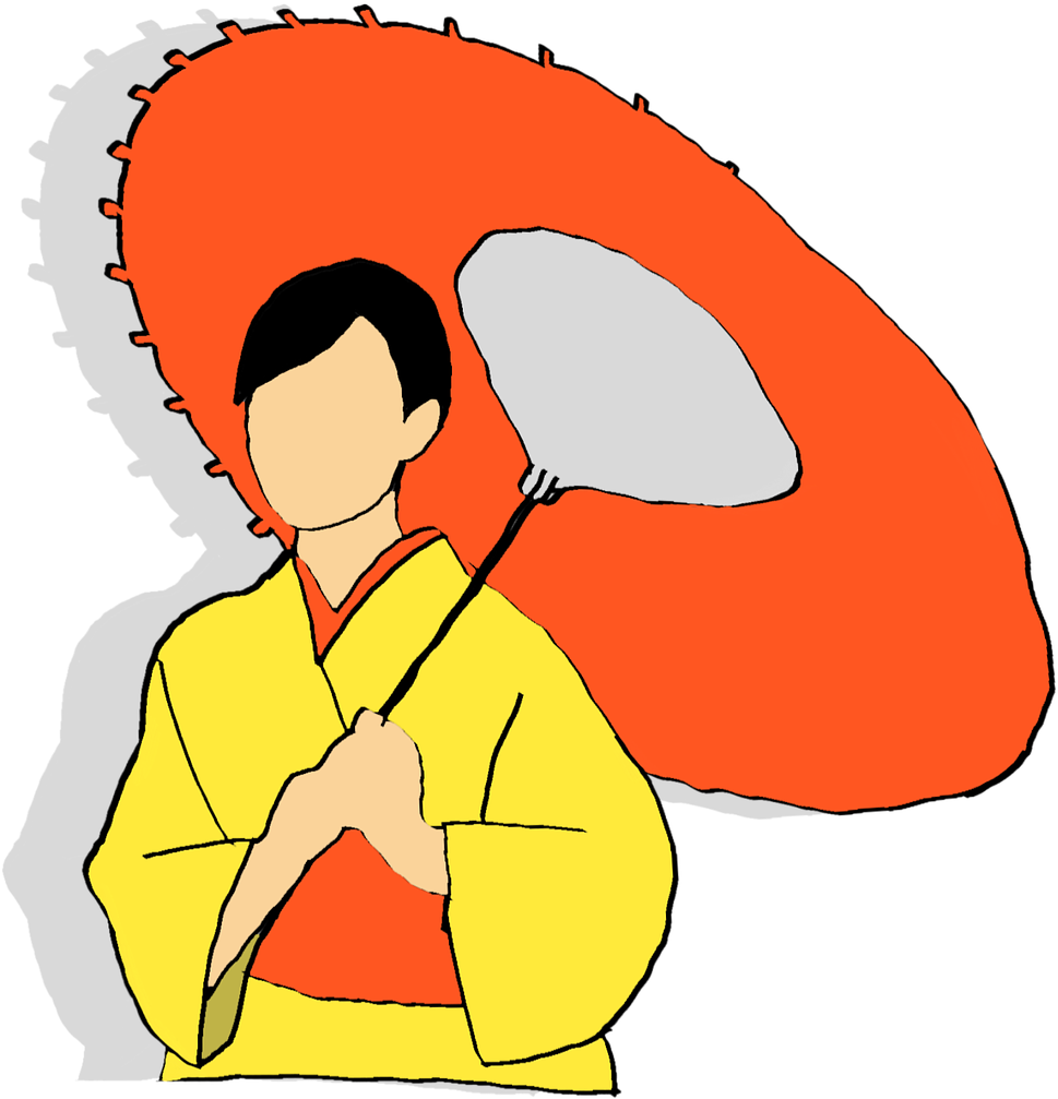 Traditional Japanese Kimonoand Parasol PNG Image