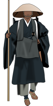 Traditional Japanese Monk Illustration PNG Image