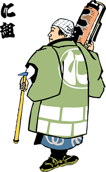 Traditional Japanese Traveler Illustration PNG Image