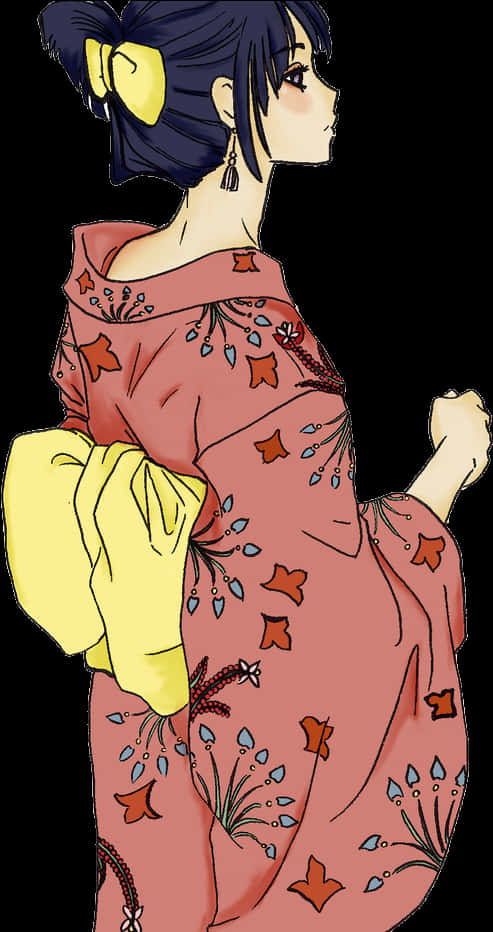 Traditional Kimono Girl Illustration PNG Image