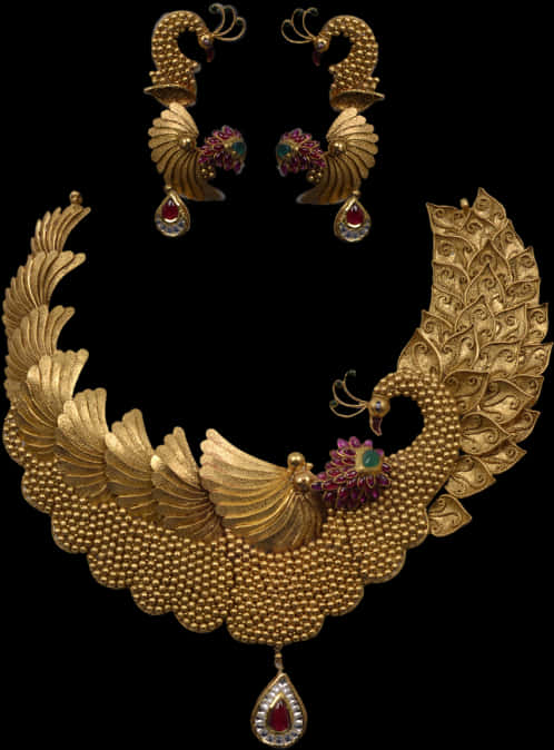 Traditional Peacock Jewelry Set PNG Image