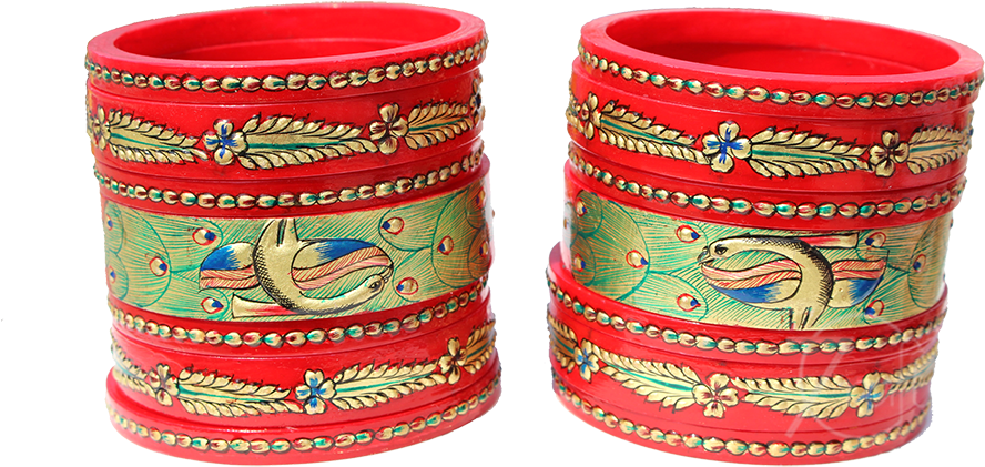 Traditional Red Golden Painted Bangles PNG Image