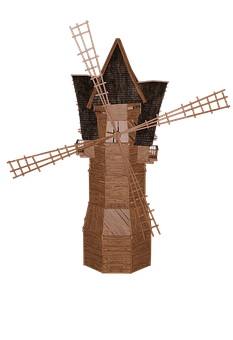 Traditional Wooden Windmill Structure PNG Image