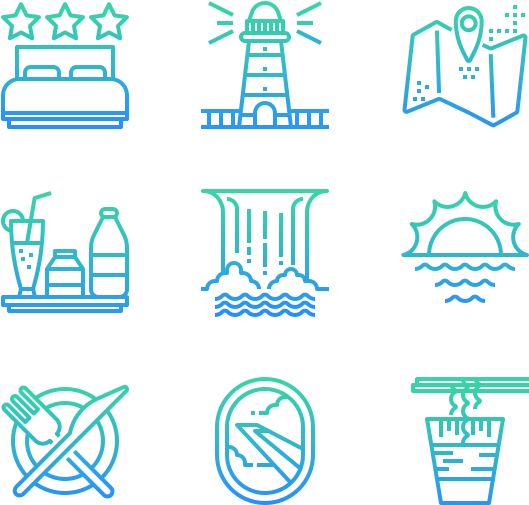 Travel Icons Set Blue Theme PNG Image