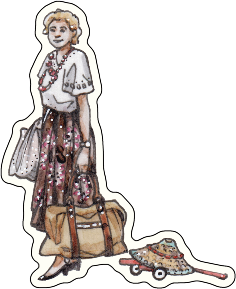 Traveling Grandma Illustration PNG Image