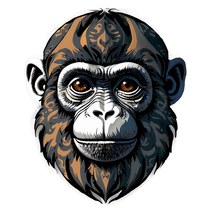 Tribal Monkey Face Tattoo Png Vok PNG Image