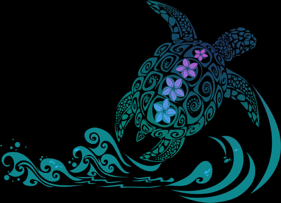 Tribal Style Sea Turtle Art PNG Image