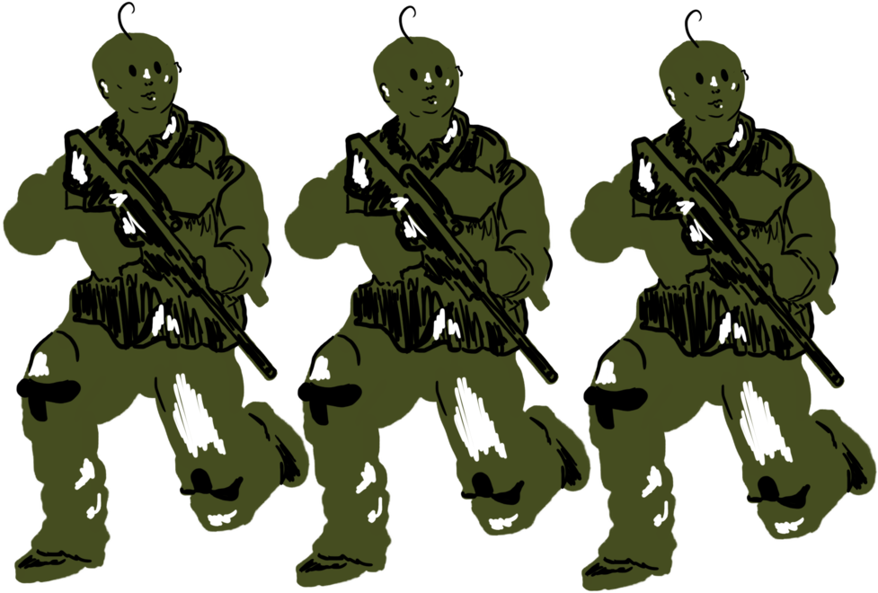 Triple Alien Soldier Illustration PNG Image