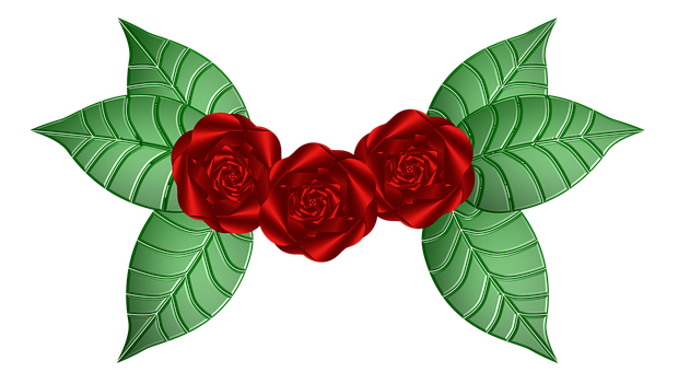 Triple Red Roses Symmetrical Design PNG Image