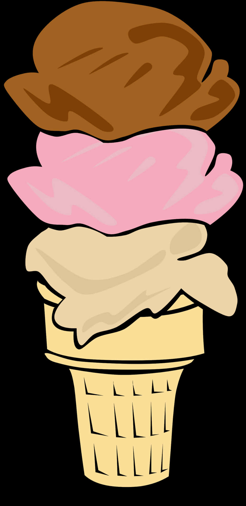 Triple Scoop Ice Cream Cone Illustration PNG Image