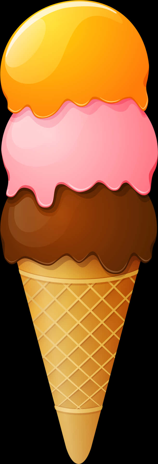 Triple Scoop Ice Cream Cone PNG Image