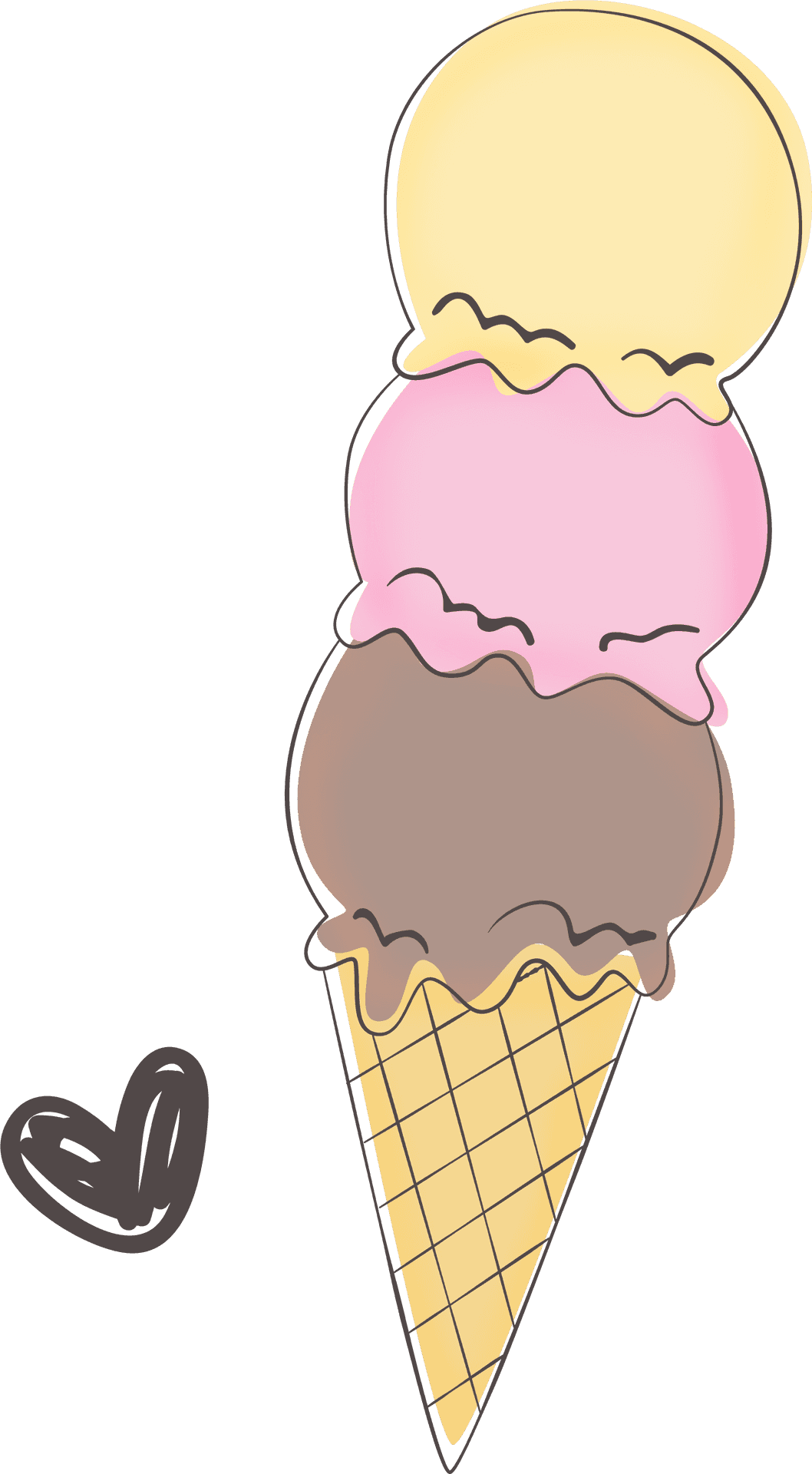 Triple Scoop Ice Cream Cone PNG Image