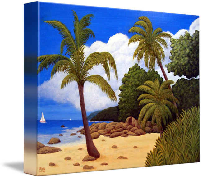 Tropical_ Beach_ Painting_ Canvas PNG Image