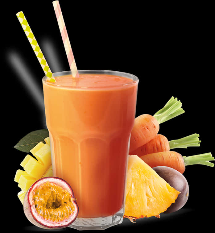 Tropical Carrot Smoothiewith Ingredients PNG Image