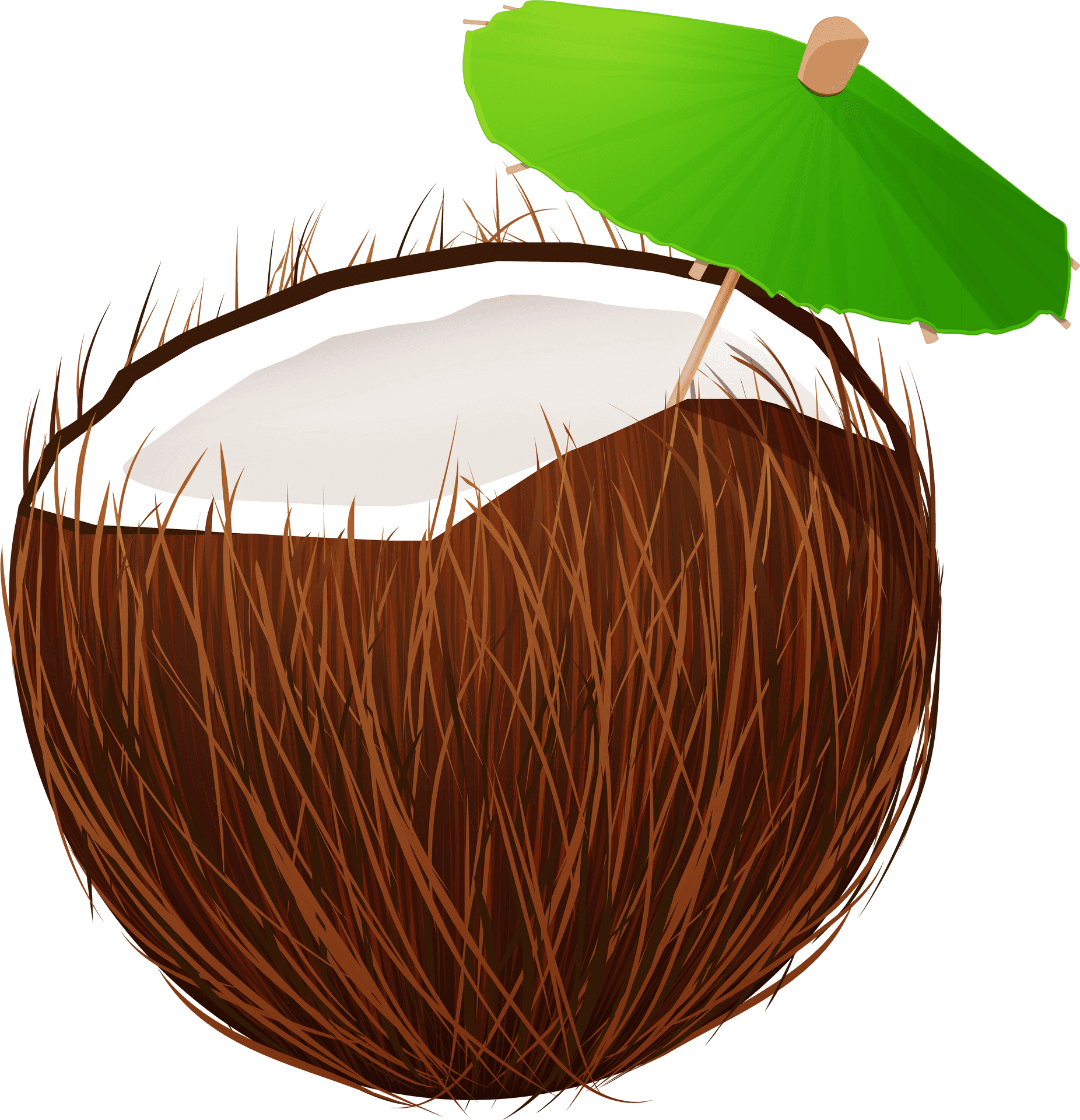 Tropical Coconut With Umbrella PNG Image