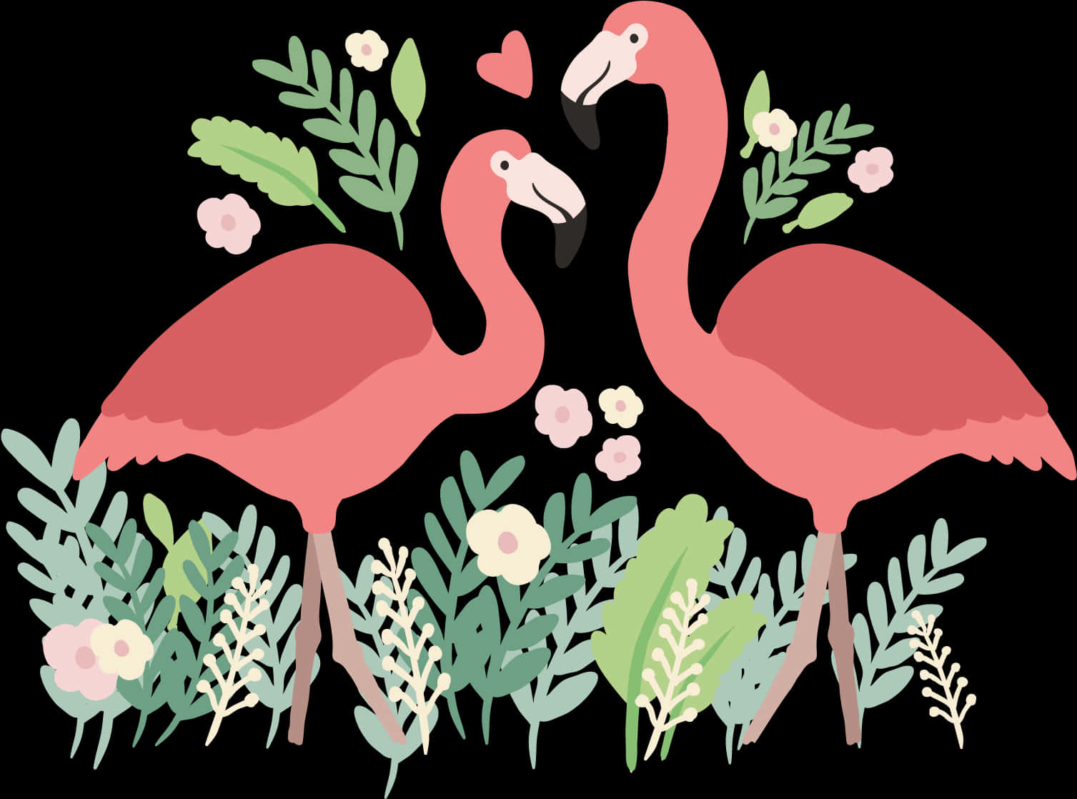 Tropical Flamingo Love Illustration PNG Image