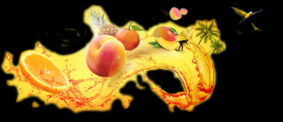 Tropical Fruit Splash Juice Concept PNG Image