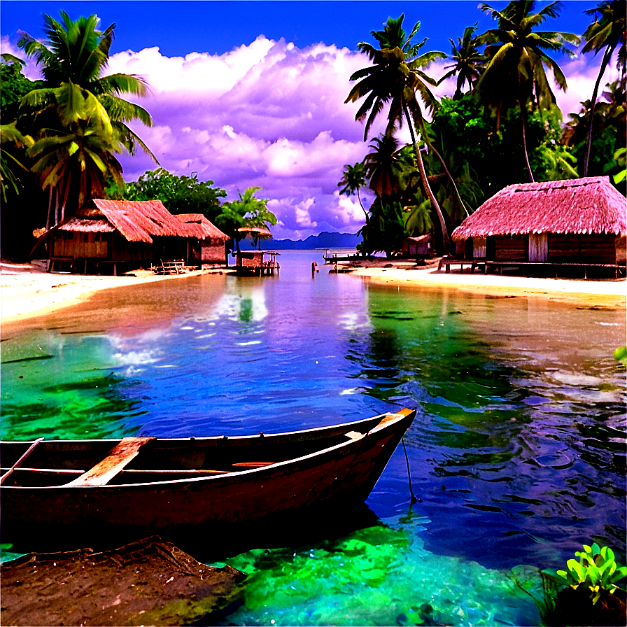 Tropical Island Fishing Village Png Piw PNG Image