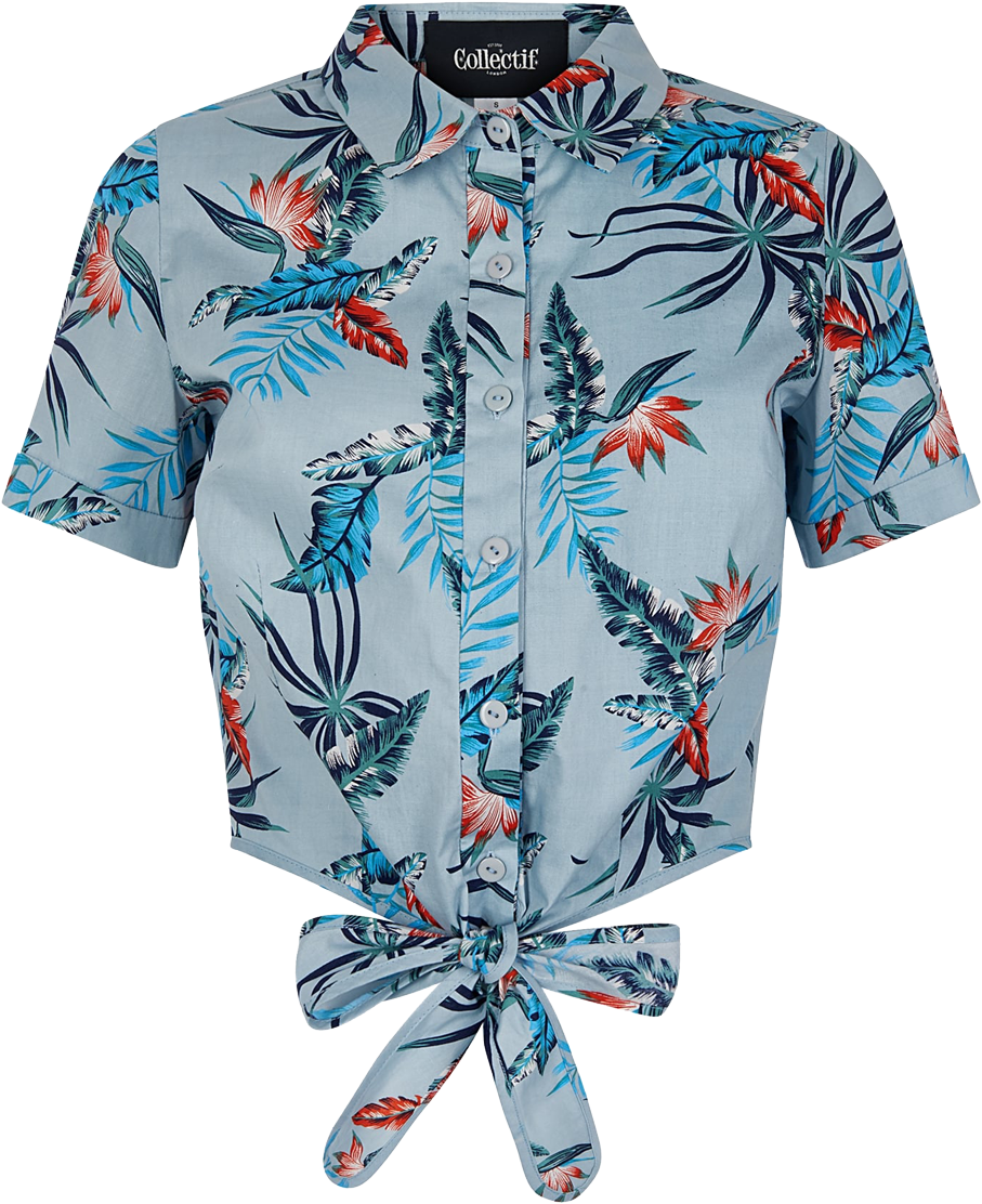 Tropical Print Tie Front Blouse PNG Image