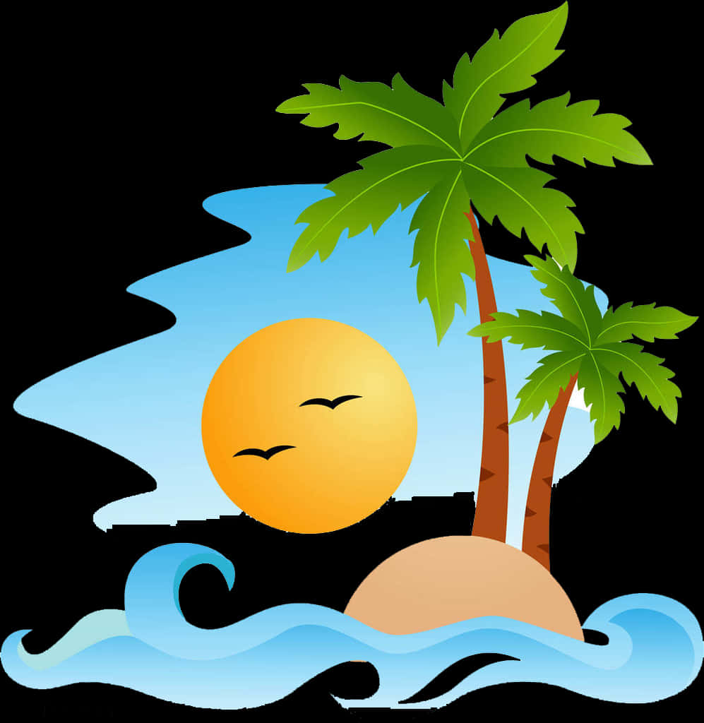 Tropical Sunset Coconut Trees PNG Image