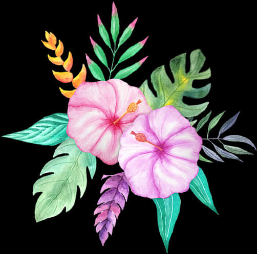 Tropical Watercolor Floral Arrangement PNG Image