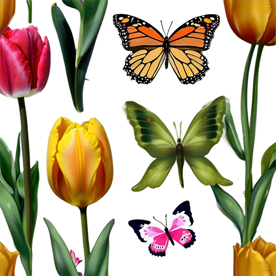 Tulips And Butterflies Png Uvh38 PNG Image