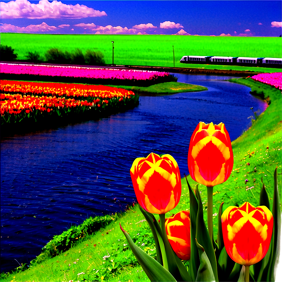 Tulips And River Png Iec85 PNG Image