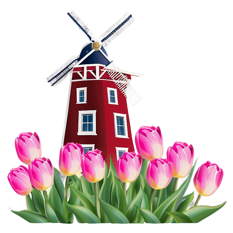 Tulips And Windmill Png Yri16 PNG Image