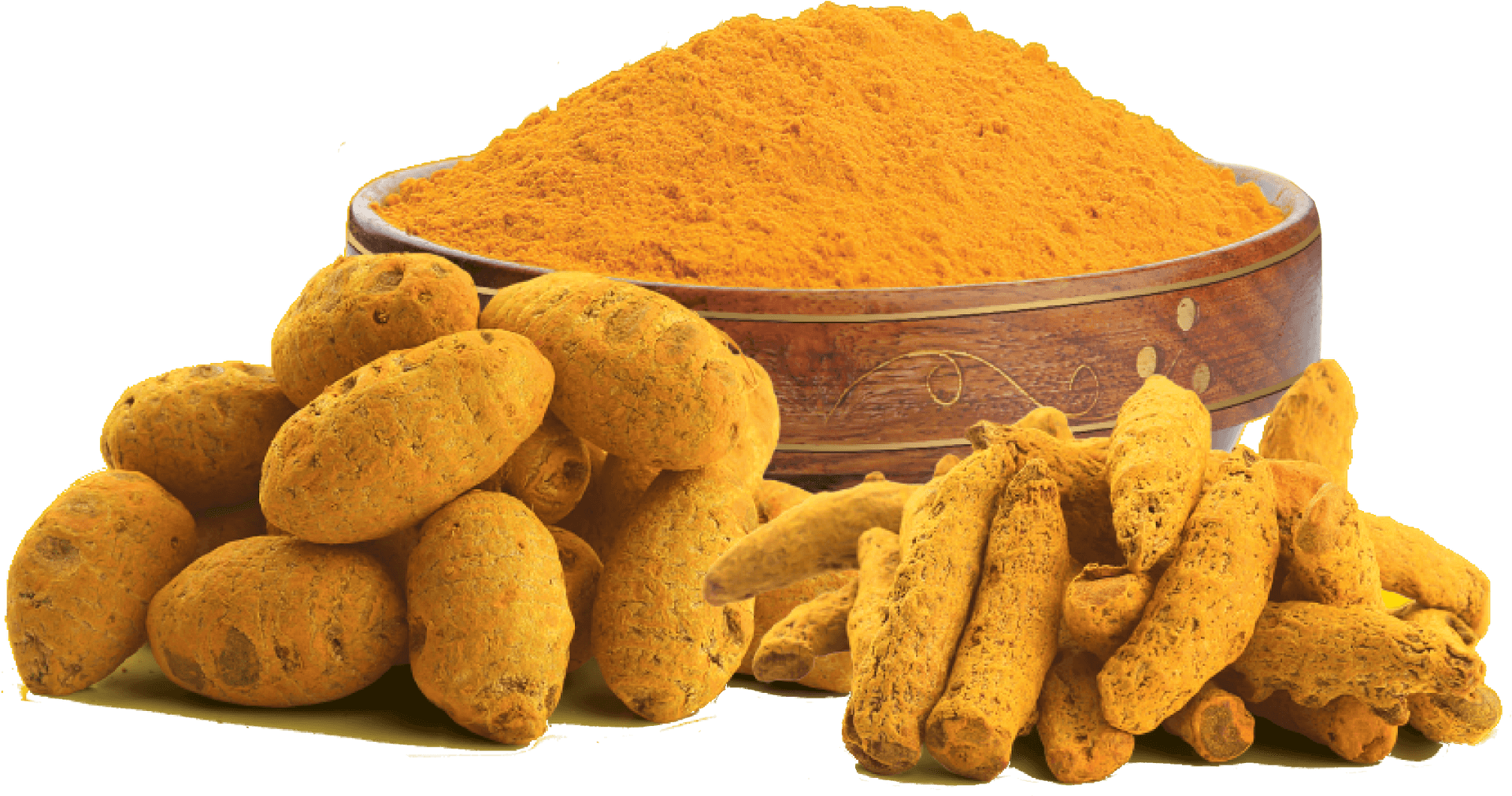 Turmeric Rootsand Powder PNG Image