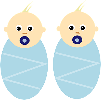 Twin Cartoon Babies With Pacifiers PNG Image