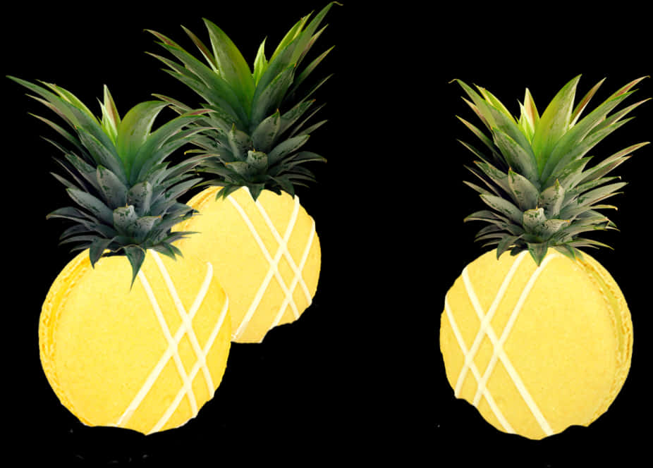 Twin Pineappleson Black Background PNG Image