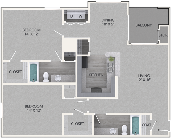 Two Bedroom Apartment Floor Plan PNG Image