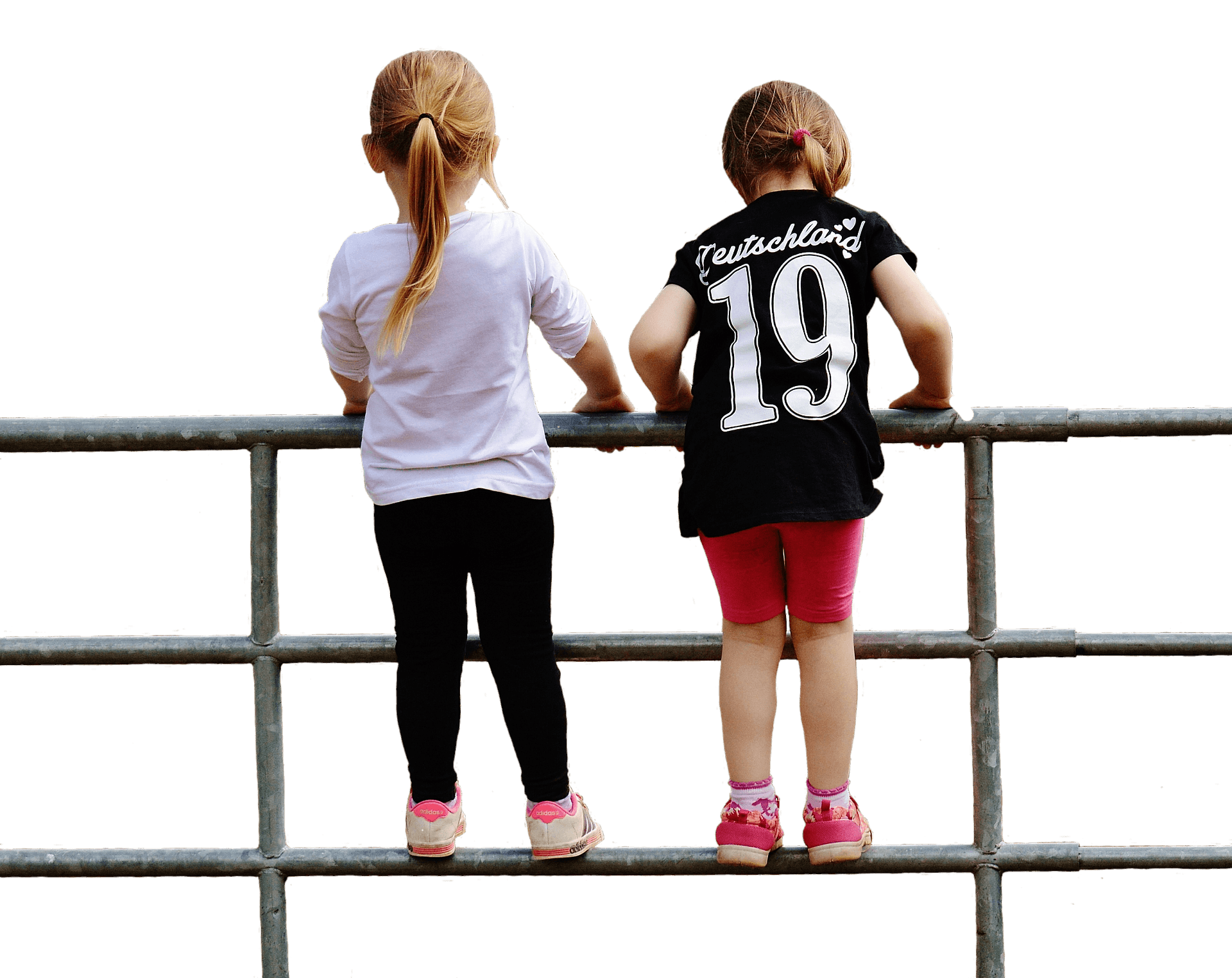 Two Girls Looking Over Fence PNG Image