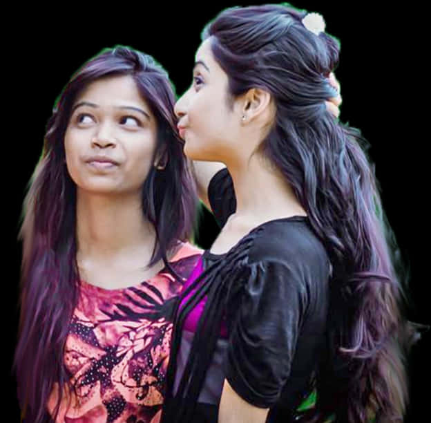 Two Indian Girls Friendly Pose PNG Image