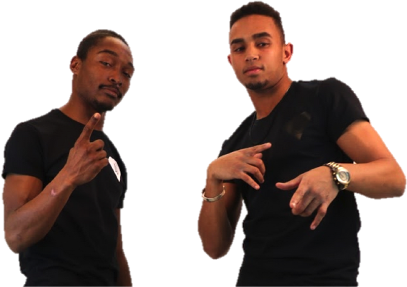 Two Men Pointing Gestures PNG Image