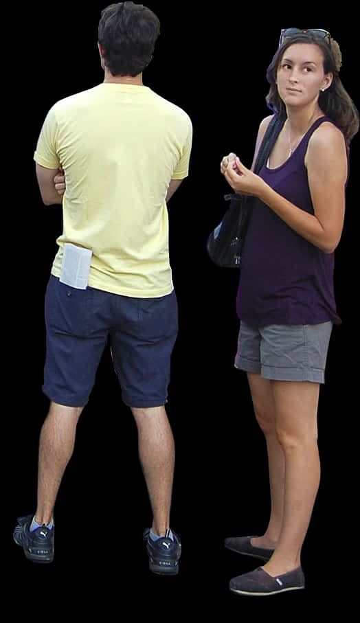 Two People Standing Against Black Background PNG Image